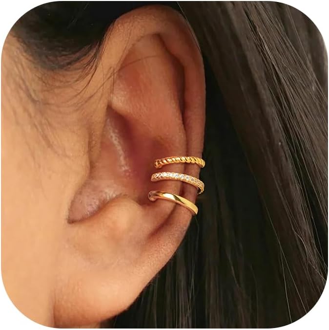 Funsanny Store Gold Ear Cuffs Earrings for Women Non Piercing - Clip on Cartilage Earrings Dainty 14K Gold Sterling Silver Plated Cubic Zirconia Huggie Hoop Earring for Women No Tarnish Trendy Jewelry Set - Image 1